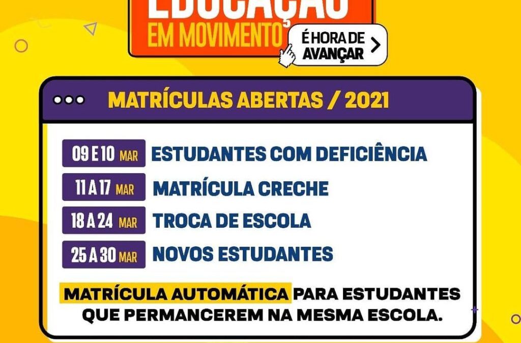 Atenção, pais ou responsáveis! Estudantes que trocarão de escola devem ser matriculados até esta quarta-feira (24)